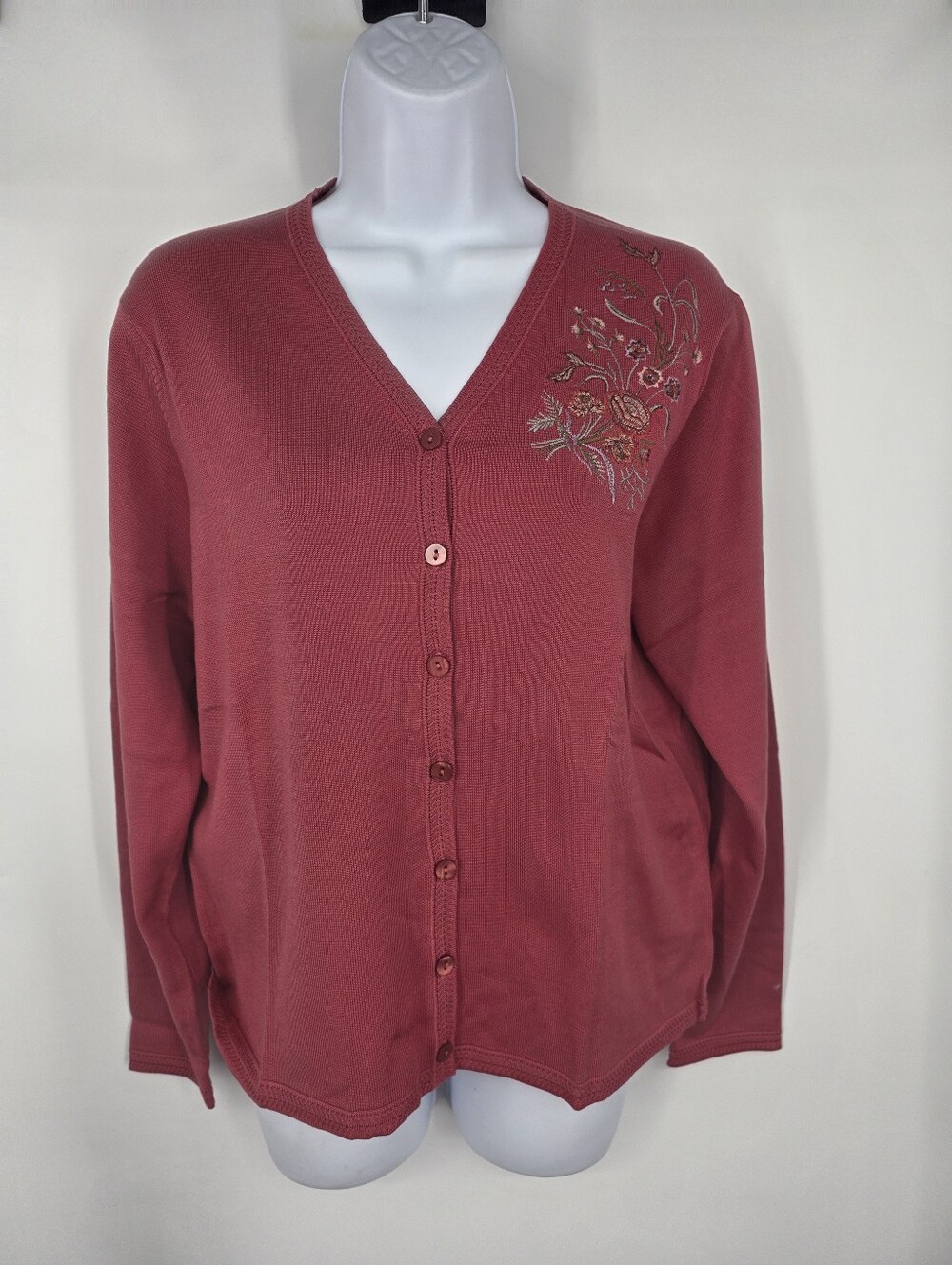Pendleton NWT Mauve Silk Blend Embroidered Cardigan Sweater Medium